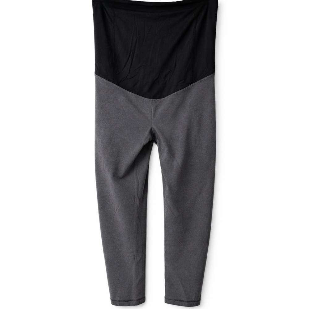 Isabel Maternity Medium Capri Leggings Black Gray Over Belly Stretch Activewear